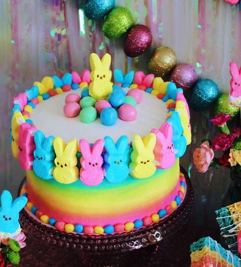 HANGING WITH MY PEEPS DESSERT BAR // 3rd & Luxe Easter Peep Cake, Easter Birthday Cake, Peeps Dessert, Christian Festival, Hanging With My Peeps, Peeps Cake, Soda Floats, Rainbow Frosting, Resurrection Of Jesus Christ