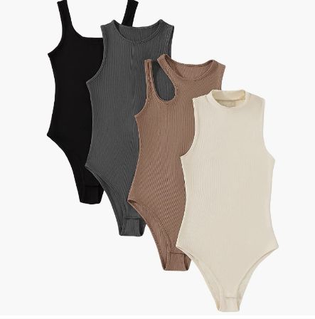 Women's 4pcs Casual Solid Sleevelss Ribbed Knit Bodysuit Pack Please feel free to use my affiliate link to get it. https://amzn.to/3Jdo6Eb #amazonfinds #amazon #dealoftheday Classic Work Outfits, Ribbed Knit Bodysuit, Bodysuit Tops, Casual Bodysuit, Tank Bodysuit, Casual Tanks, Knit Bodysuit, Ribbed Bodysuit, White Bodysuit