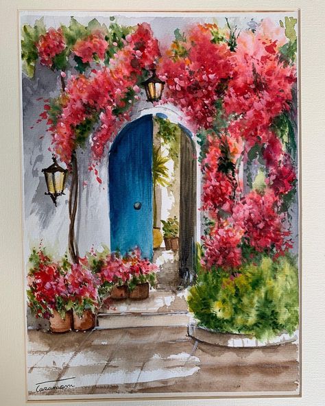 Open Door Watercolor Painting, Door Painting Acrylic, Watercolor Room Painting, Open Door Painting, Open Door Drawing, Watercolor Living Room, Watercolor Door, Art Club Projects, Watercolor Fine Art