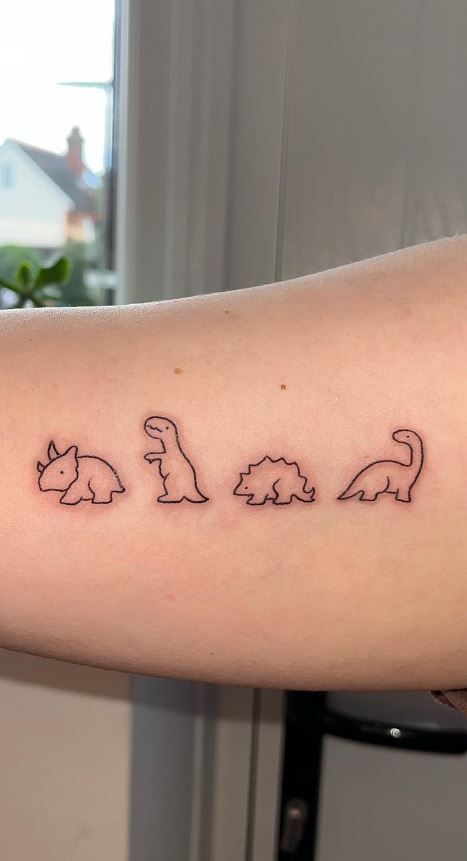 125 Dinosaur Tattoo Designs for the Dino Devotee - Tattoo Me Now Small Dino Tattoos, Tattoo Ideas For Family, Unique Family Tattoos, Small Dinosaur Tattoo, T Rex Tattoo, Bff Tats, Family Tattoo Ideas, Cousin Tattoos, Dinosaur Tattoo