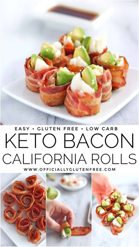 Keto Bacon California Rolls |Low Carb Sushi Recipe Keto Mushroom Soup, Crab And Avocado, Low Carb Sushi, Sushi Style, California Rolls, Keto Holiday Recipes, Sushi Recipe, Keto Bacon, Healthy Lunches For Work