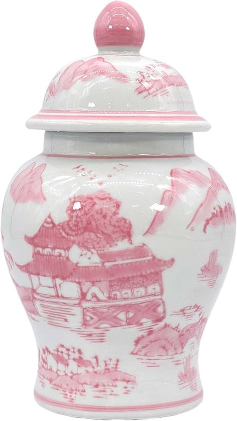 Amazon.com: Galt International 8" Home Decor Ceramic Ginger Jar with Lid - Tea Storage, Decorative Centerpiece Accent Jar Jingdezhen Chinese Style Porcelain (Pink & White) : Home & Kitchen Pink Chinoiserie, Tea Storage, Ginger Jar, Chinese Style, Chinoiserie, Pink White, Ginger, Porcelain, Tea