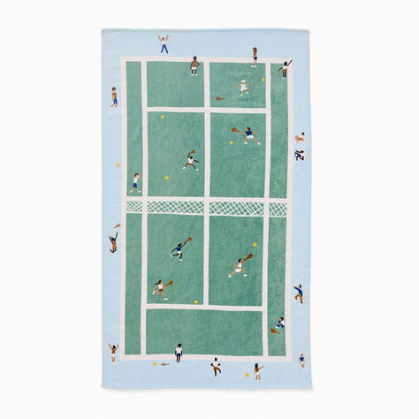 tennis-scene-beach-towel-h12378 Tennis Towel, Tennis Decor, Surf Gifts, Beach Items, Pb Teen, West Elm Kids, Pb Kids, Pretty Beach, Tennis Gifts