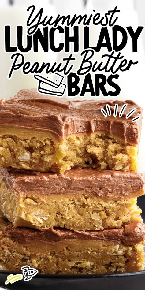 Lunch Lady Peanut Butter Bars, Popular In School, Lunch Lady Brownies, Peanut Butter Bars Recipe, Peanut Butter Oatmeal Bars, School Lunch Recipes, Cafeteria Food, Peanut Butter Oatmeal Cookies, Dessert Bar Recipe