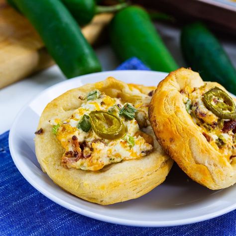 Jalapeno Popper Biscuit Rounds Spicy Southern Kitchen, Jalapeno Popper Recipes, Sandwich Sides, Roasted Jalapeno, Poppers Recipe, Southern Kitchen, Jalapeno Popper, Easy Party Food, Jalapeno Poppers