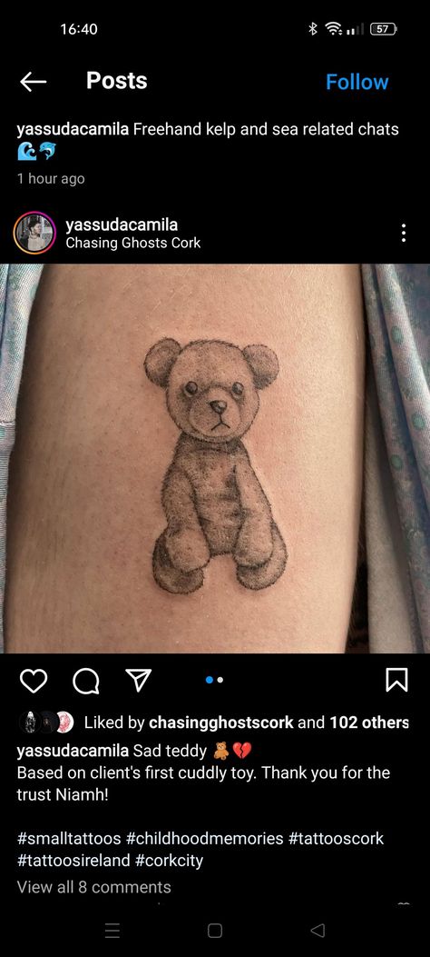 Childhood Teddy Bear Tattoo, Childhood Toy Tattoo, Childhood Teddy Tattoo, Childhood Stuffed Animal Tattoo, Stuffed Animal Tattoo, Animal Tatoos, Panda Stuffed Animal, 7 Tattoo, Brown Teddy Bear