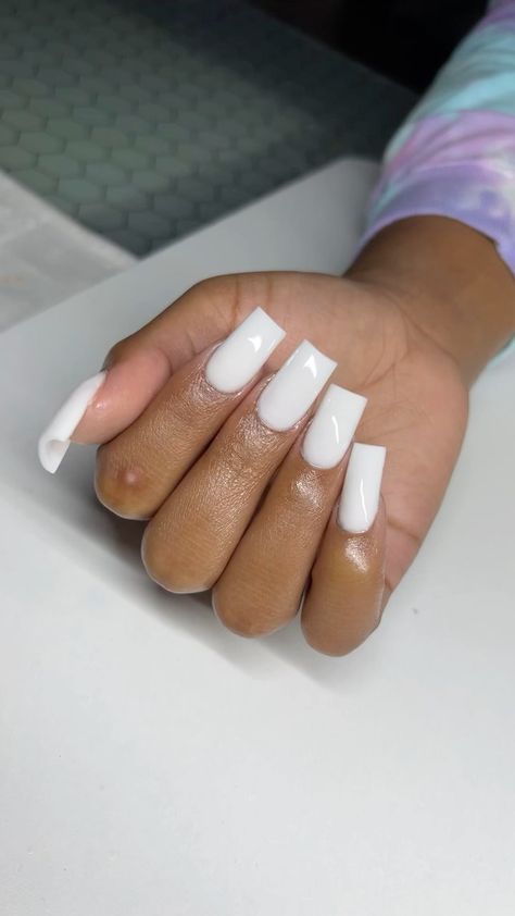 Pure White Nails Acrylic, White Medium Length Nails, White Nails Square Medium, All White Acrylics, Medium White Acrylic Nails, Medium Nails White, Medium White Nails, White Medium Nails, Pure White Nails