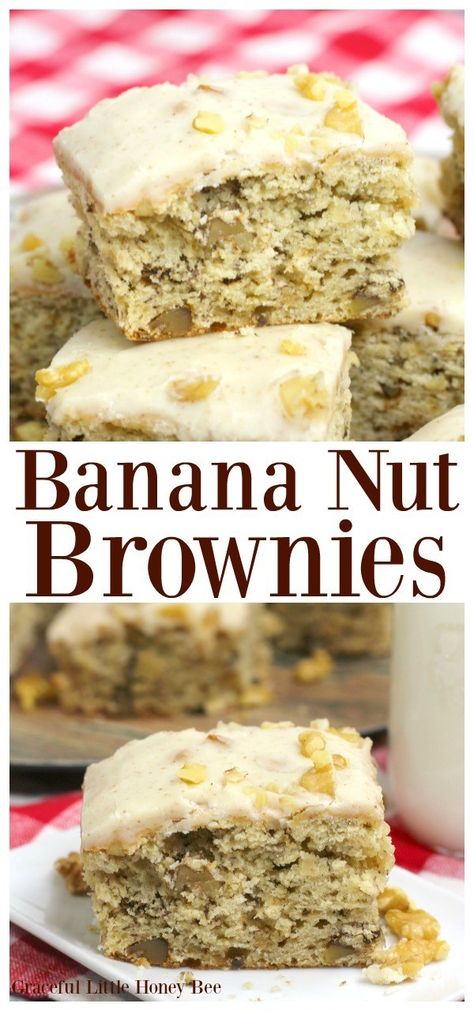 For a quick and easy dessert, try these delcious Banana Nut Brownies on gracefullittlehoneybee.com Banana Nut Brownies, Nut Brownies, Brown Butter Frosting, Banana Brownies, Cheap Clean Eating, Brownie Toppings, Brownie Ingredients, Quick Easy Desserts, Butter Frosting