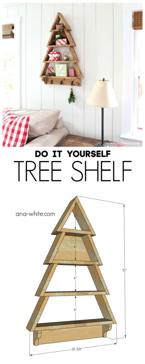 Christmas Tree Shelf, Tree Shelf, Diy Tree, Diy Simple, Wooden Christmas Trees, Diy Holiday Decor, Free Plans, Woodworking Plans Free, Décor Diy