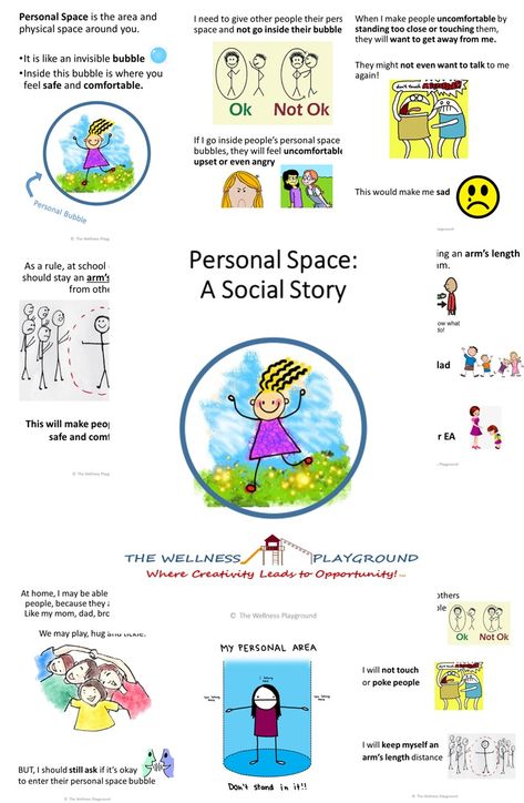 This is a social story meant to help children to respect others Personal Space. It is in Powerpoint format, but in 8.5x11inch sizing, so can be printed/laminated, easily.  This social story guides the student through the meaning the Personal Space in terms of a Personal Space Bubble, explaining that this is the space in which we feel comfortable and safe. Find it, at: https://www.teacherspayteachers.com/Product/SOCIAL-STORY-Personal-Space-5009323 Please feel free to leave a review. Thank you! Personal Bubble Activities, Personal Space Preschool, Preschool Personal Space, Personal Space Social Story Free, Personal Space Bubble, Personal Space Activities For Kids, Personal Space Activities, Personal Space Social Story, Social Stories Free