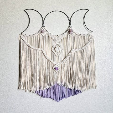 Check out this item in my Etsy shop https://www.etsy.com/listing/1130237309/triple-moon-phase-wall-hanging-amethyst Moon Macrame, Moon Phase Wall Hanging, Macrame Wall Hangings, Spirit Quartz, Triple Moon, Macrame Art, Stone Heart, May 5, Macrame Wall