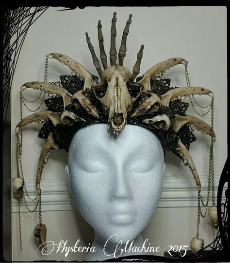 Voodoo headdress by Hysteria Machine Voodoo Headdress, Hysteria Machine, Bone Crown, Witch Headpiece, Voodoo Costume, Crow Tattoo Design, Renn Faire, Post Apocalyptic Costume, Bone Crafts