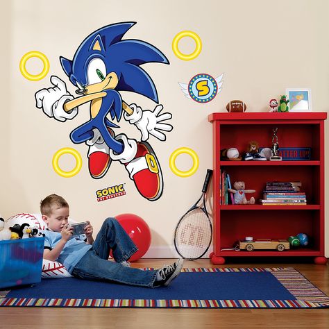 These giant wall decals are perfect for your little guys's birthday party! ...or his bedroom! #birthdayexpress #sonic #decals #happybirthday Sonic Bedroom Ideas, Sonic Bedroom, Hedgehog Room, Sonic Birthday Parties, Hedgehog Birthday, Sonic Party, Sonic Birthday, Boy's Bedroom, The Hedgehog