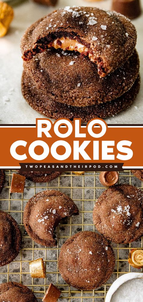 Here's one of the best Christmas dessert ideas to try! These Rolo Cookies are homemade Christmas cookies that are soft and chewy! These chocolate cookies are fun and delicious. Pin this recipe! Chocolate Rolo Cookies, Homemade Christmas Cookies, Christmas Dessert Ideas, Rolo Candy, Rolo Cookies, Delicious Christmas Desserts, Best Christmas Desserts, Chewy Chocolate Cookies, Easy Holiday Recipes