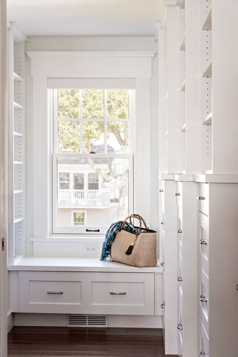 Custom Closet With Window, Walk In Closet Ideas Window, Walk In Closet With Seating, Small Walkin Closet With Window, Window In Walk In Closet, Small Walk In Closet Ideas With Window, Walk In Wardrobe With Window, Closet With Windows Ideas, Walk In Closet With Window