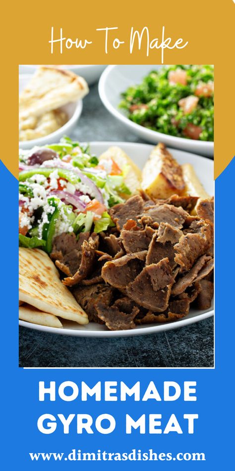 Gyro Recipe Authentic, Homemade Gyro Meat Ground Lamb, Traditional Gyro Meat Recipe, Greek Lamb Gyro Recipe, Gyro Recipes Lamb, Gyros Recipe Lamb, Greek Beef Gyros Recipe, Diy Gyro Meat, Ground Lamb Gyros