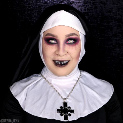 The Nun Makeup Look for Halloween Evil Nun Makeup, Nun Costume Makeup, Halloween Creepy Costumes, Nun Makeup Halloween, Scary Nun Makeup, Scary Nun Costume, The Nun Makeup, Dark Angel Makeup, Scary Nun