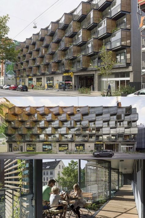 Apartment block Balcony Walkway, Concrete Exterior, Apartment Block, Collective Housing, Porch And Balcony, Apartment Architecture, Petrol Station, Urban Spaces, Glass Blocks