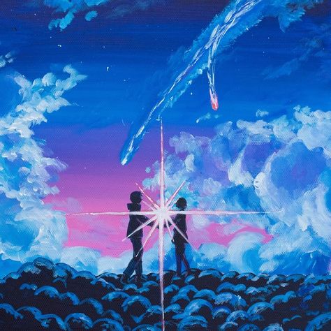 Your name, your name painting, anime painting, acrylic painting, canvas painting Your Name Painting, Anime Painting Acrylic, Kimi No Nawa, Anime Canvas Painting, Painting Anime, Anime Painting, Name Paintings, Your Name Anime, Anime Canvas