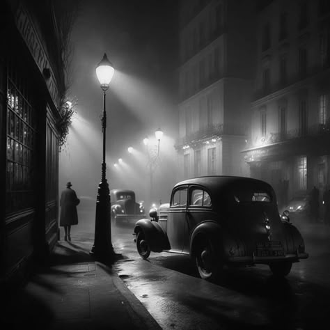 Film Noir Cityscape, 1930s Mob Aesthetic, 1940s Noir Aesthetic, La Noire Aesthetic, 1920s Dark Aesthetic, Vintage Noir Aesthetic, Film Noir Tattoo, 1918 Aesthetic, 1920s Detective Aesthetic