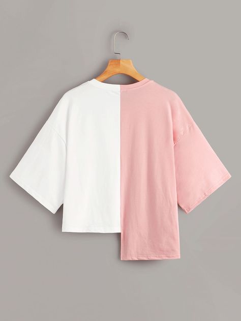 Graphic Print Spliced Tee | SHEIN USA Colorblock Shirt, Trendy Fashion Tops, Pink M, Indian Fashion Dresses, Girls Fashion Clothes, Teenage Fashion Outfits, Teen Fashion Outfits, Fashion Tops, Lany