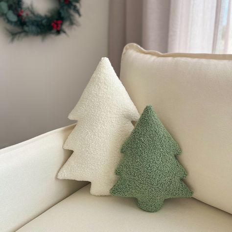 Christmas Tree Pillows, Clean Decor, Christmas Tree Pillow, Teddy Fleece, Soft Teddy, Tree Pillow, Christmas Cushions, Nursery Pillows, Holiday Pillows