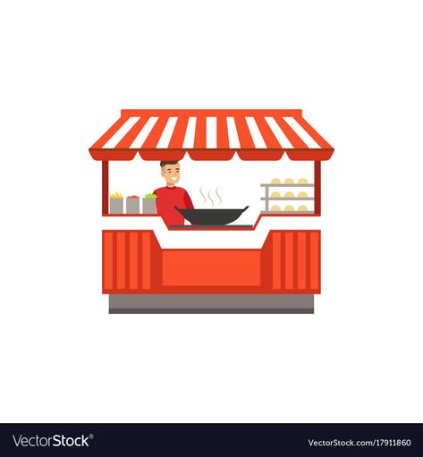 Street Vendor Illustration, Takeaway Restaurant, Street Food Cart, Vector Cartoon Characters, Barbecue Outdoor, Food Cartoon, Street Vendor, Character Vector, Outdoor Cafe