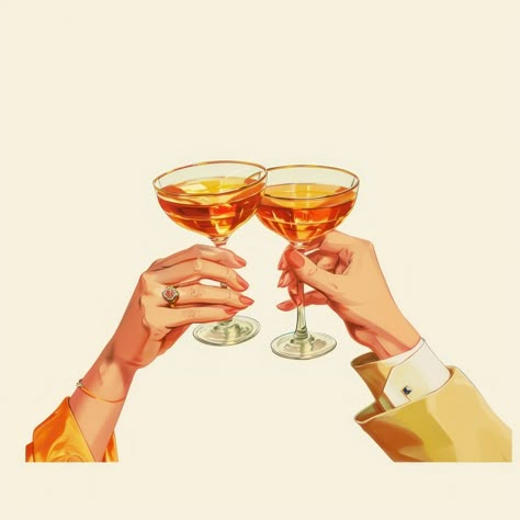 Glass Of Alcohol Aesthetic, Liquor Illustration, Alcoholic Drinks Painting, Cheers Champagne Glasses, Cocktail Glasses Illustration, Vintage Martini, Cocktail Glass Illustration, Cocktail Graphic Illustration, Cocktail Poster Vintage