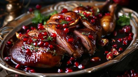 Pomegranate Glazed Duck Braised Duck, Pomegranate Recipes, Dessert For Two, Roast Duck, Ginger And Honey, Romantic Dinner, Dinner Idea, Romantic Dinners, Easy Vegetarian