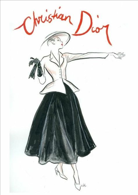 Dior The New Look, The New Look Dior, Dior Illustration, Dior 1950, Dior Sketches, Christian Dior New Look, Classic Essence, Dior New Look, Fashion Week Dresses