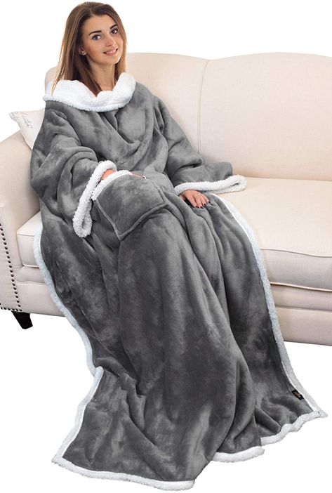 Amazon.com: Catalonia Sherpa Wearable Blanket with Sleeves Arms,Super Soft Warm Comfy Large Fleece Plush Sleeved TV Throws Wrap Robe Blanket for Adult Women and Men Grey: Home & Kitchen Blanket With Sleeves, Snuggle Blanket, Sherpa Throw Blankets, Arm Sleeves, Hoodie Blanket, Blanket Wrap, Wearable Blanket, Oversized Pullover, Watching Tv