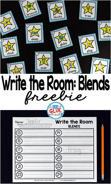 Write the Room Blends is the perfect literacy center that combine movement and learning, while having fun learning. This free printable is perfect for preschool, kindergarten, and first grade students. First Grade Freebies, Blends Activities, Phonics Blends, Blends And Digraphs, Kindergarten Ela, Write The Room, Kindergarten Centers, Phonics Kindergarten, Literacy Stations