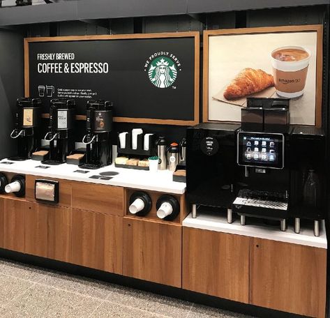 Starbucks Story, Starbucks Interior, Amazon Go, Office Coffee Bar, Coffee Counter, Coffee Bar Station, City Decor, Coffee Shop Bar, Book Bar