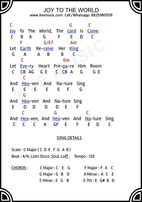 Joy to the world | Christian Christmas Song Music Notes | Chords Lead Keyboard/Piano Notes - KVE MUSIC Christian Piano Chords, Christmas Guitar Chords, Keyboard Piano Notes Songs, Joy To The World Piano, Piano Chords For Songs, Disney Piano Music, Keyboard Notes For Songs, Bass Clarinet Sheet Music, Piano Letters Songs