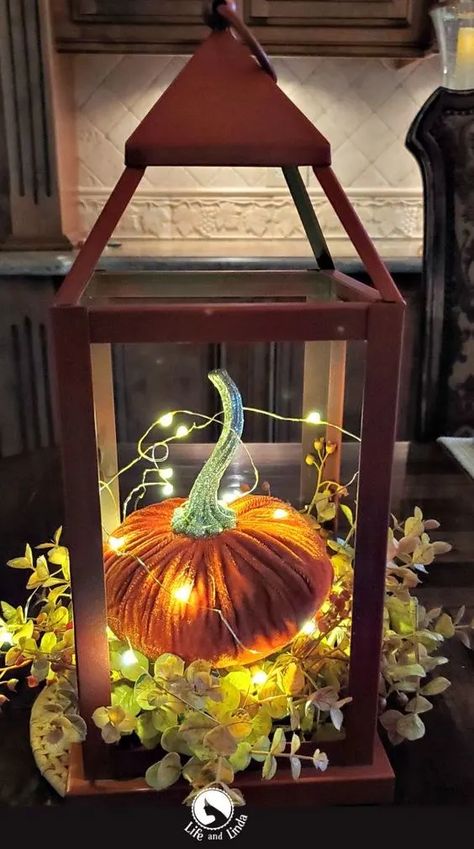 40+ Fall Decorating Ideas for a Cozy Autumn Season - Dengarden Country French Fall Decor, Fall Lantern Decor, Tablescapes Autumn, Fall Lanterns, Fall Lantern, November Crafts, Fall Decorating Ideas, Fall Table Centerpieces, Harvest Decor