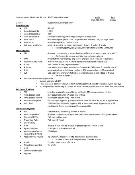 Cardiac Rhythm Cheat Sheet Printable | EKG_cheat_sheet Cardiac Rhythms Cheat Sheets, Cardiac Dysrhythmias, Ekg Technician, Ekg Interpretation, Paramedic School, Cardiac Rhythms, Nursing Information, Nursing Fun, Nursing Cheat