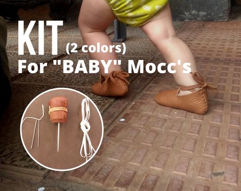 FULL KIT For BABY Moccasin : Leather & Tools - For "Baby Leaf" Style - 2 color choice  57€ on Etsy @earthingmoccasins   😍 You will discover how easy and rewarding it can be to make perfectly fitted leather shoes for yourself and your family.   Not only you will save on time and money but you will also offer the best to your beloved ones.   👠Soft-sole leather moccasins are the best king of footwear. Why? Because they have all the benefits of barefoot walking while fully protecting your feet at Leather Baby Moccasins, Baby Moccs, Leather Tools, Diy Toddler, Baby Moccasins, Leather Baby, Leather Moccasins, Barefoot Shoes, Leather Conditioner