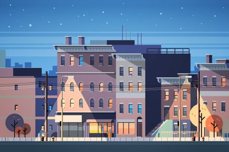 City building houses night view skyline ... | Premium Vector #Freepik #vector #background #halloween #city #house Skyline Background, Cute Town, Anime City, City Vector, Building Drawing, Building Illustration, City Cartoon, Abstract City, Flat Vector Illustration