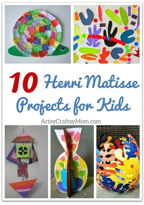 The artist Henri Matisse worked on paintings, sculptures and collages. These 10 Matisse projects for kids will inspire them to create their own masterpieces! Britto Art, Frida Art, Artist Study, Artist Project, Art And Craft Projects, Art Curriculum, Elementary Art Projects, Artists For Kids, Homeschool Art