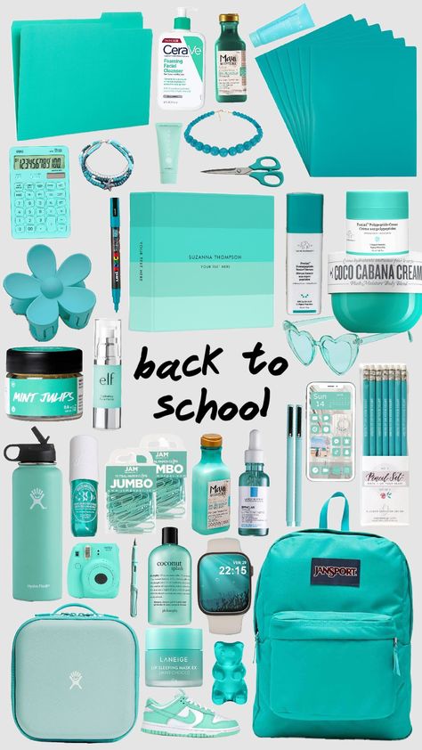 #teal #turquoise #blue #backtoschool #outfit #school #backpack #bag Blue Backpack Aesthetic, Outfit School, Backpack Essentials, Aesthetic Backpack, Back To School Backpacks, School Things, Teal Turquoise, Junior Year, Blue Backpack