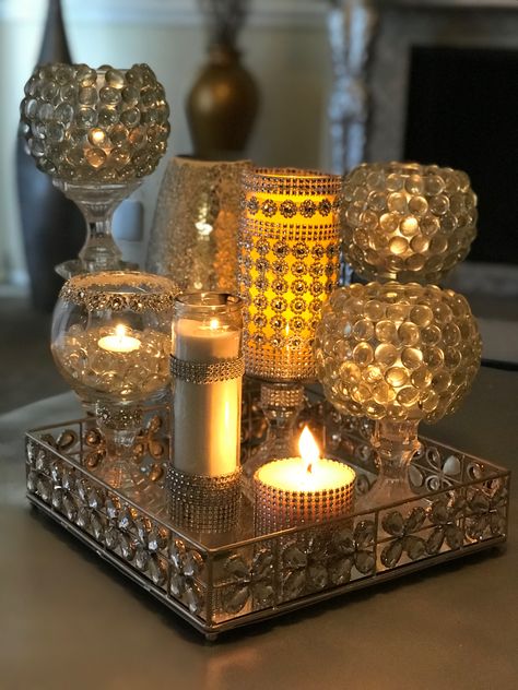 DIY: Candle Holders by Shalonda Diy Candle Holder, Diy Candle Holders, Diy Candle, Mirror Tray, Dollar Tree, Mirror Table, Candle Holder, Candle Holders, Tray