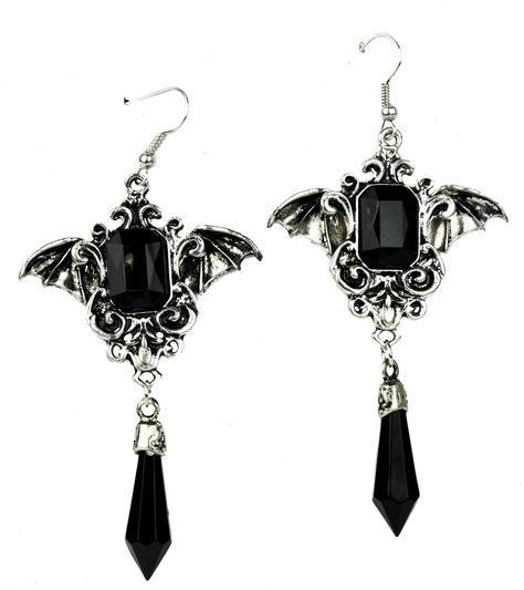 Kohls Jewelry, Black Stone Earrings, Gothic Jewellery, Teardrop Jewelry, Goth Accessories, Earrings Gothic, Goth Earrings, Bat Earrings, Gothic Vampire