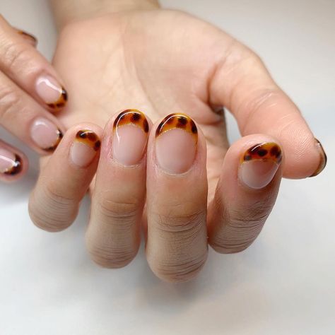 Loving this French version of tortoiseshell . . . . . . . . . . . . ▪️▪️▪️▪️▪️▪️▪️▪️▪️��▪️▪️▪️▪️▪️▪️… Fall Short Nails, September Nail Ideas, Short Nail Ideas, Chrome Manicure, Short Nail Manicure, Manicure Colors, September Nails, Fall Manicure, Leopard Prints