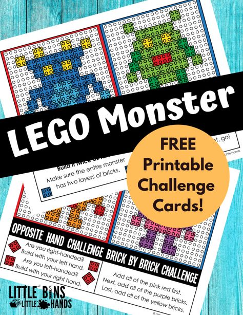 Lego Marble Run Ideas, Lego Building Cards Free Printable, Lego Task Cards Free Printable, Lego Club Ideas, February Decorations, Lego Cards, Stem Station, Pirate Lego, Lego Monster