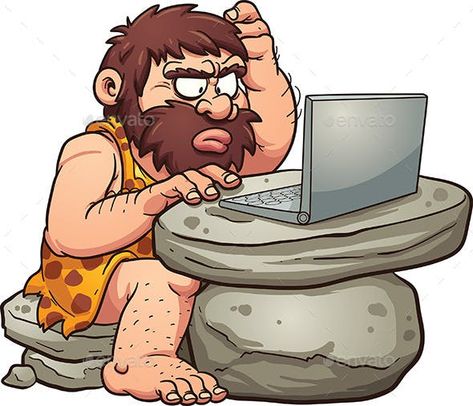 Computer Caveman by memoangeles | GraphicRiver Cartoon Caveman, Caveman Cartoon, Prehistoric Period, Gradient Illustration, Prehistoric Man, Caveman Diet, Ancient Animals, Human Drawing, Family Cartoon