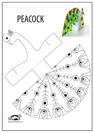 Glue-less printable PEACOCK | krokotak Peacock Crafts, Animal Crafts For Kids, Printable Crafts, Childrens Crafts, Animal Crafts, Elementary Art, Summer Crafts, Art Activities, Kids Art Projects