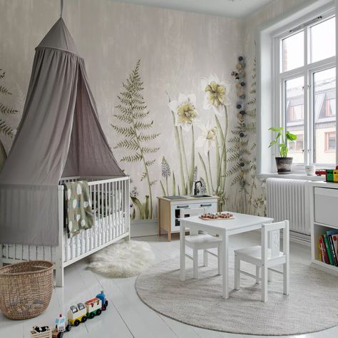 10 sweet nursery mural ideas that are playful and practical | Ideal Home Nursery Mural Ideas, Bumblebee Nursery, Magical Kids Room, Pretty Nursery, Sand Wallpaper, 25 Beautiful Homes, Black Painted Walls, Garden Meadow, Jungle Mural