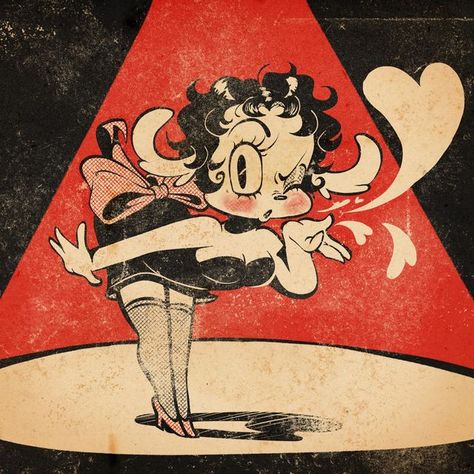 Red Betty Boop Aesthetic, Betty Boop Art Style, Vintage Cartoon Art Style, Betty Boop Illustration, Vintage Betty Boop, Rubberhose Art, 1950s Cartoon Style, Betty Boop Art Vintage, Vintage Cartoon Aesthetic