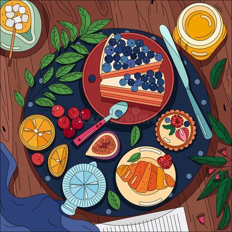 Coloring Food Background stock illustration Table Illustration, Digital Illustration Tutorial, Food Background, Table Top View, Food Backgrounds, Painted Table, Color Pencil Art, Illustrator Tutorials, Color Pencil