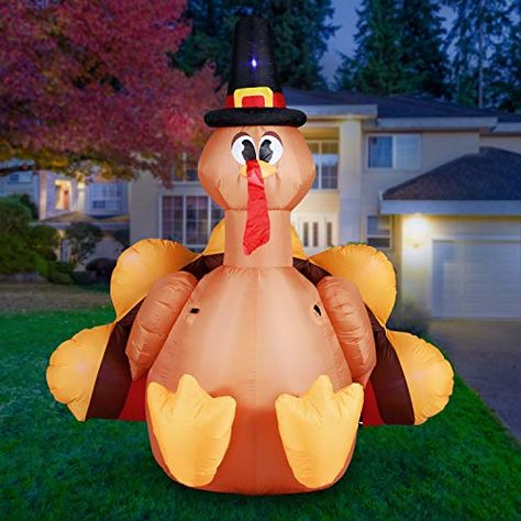 Holidayana 6ft Inflatable Thanksgiving Turkey with Pilgrim Hat Inflatable Yard Decoration with Built-in Bulbs, Tie-Do... Thanksgiving Inflatables, Thanksgiving Decorations Outdoor, Macys Thanksgiving Parade, Outdoor Thanksgiving, Inflatable Pumpkin, Turkey Decor, Thanksgiving Parade, Pilgrim Hat, Yard Party